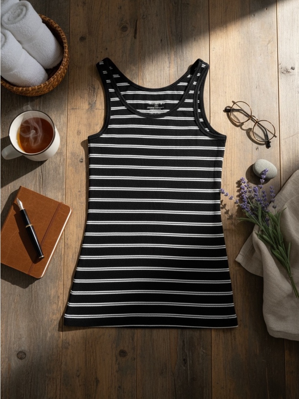Merona Black & White Striped Ribbed Tank